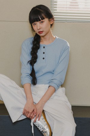 골지 헨리넥 긴팔티셔츠 BK4224_스카이블루