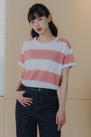 스트라이프 자수 로고 반팔 티셔츠 BK4214
