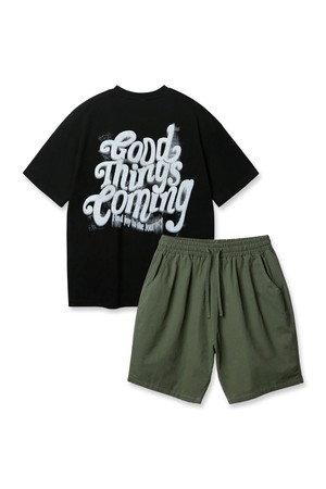 [SET] 굿 띵스 커밍 오버핏 반팔티 코튼 와이드 벌룬핏 하프팬츠 셋업