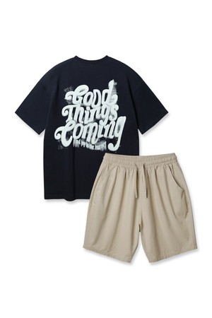 [SET] 굿 띵스 커밍 오버핏 반팔티 코튼 와이드 벌룬핏 하프팬츠 셋업