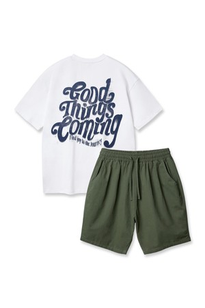[SET] 굿 띵스 커밍 오버핏 반팔티 코튼 와이드 벌룬핏 하프팬츠 셋업