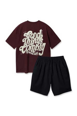 [SET] 굿 띵스 커밍 오버핏 반팔티 코튼 와이드 벌룬핏 하프팬츠 셋업