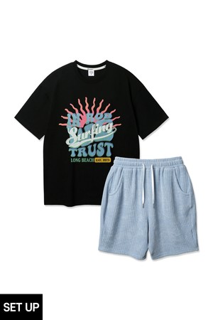 [SET] 서핑 오버핏 반팔티 벌룬핏 테리타올 하프팬츠 셋업