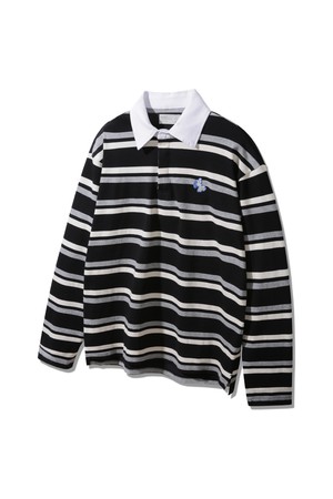 멀티 스트라이프 럭비 카라 롱 슬리브 BK7828_블랙