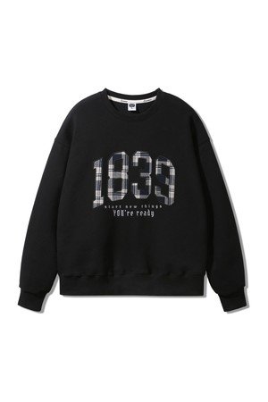 1839 체크 아플리케 오버핏 맨투맨 MAR288 (2 COLOR)