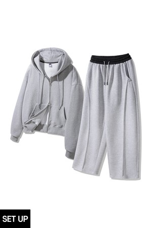 [SET] 베이직 크롭 후드집업 스트링 밴딩 포인트 팬츠 셋업