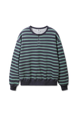 앨빈클로 3버튼 헨리넥 피치스킨 스트라이프 오버핏 맨투맨 MAR339 (3 COLOR)