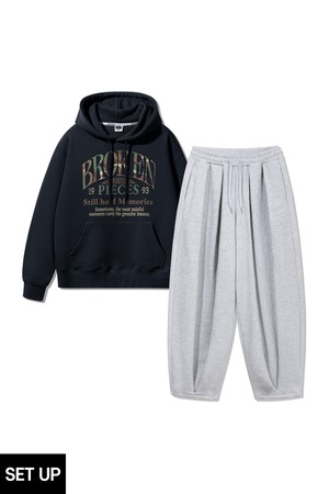 [SET] BROKEN CAMO 오버핏 후드티 벌룬 와이드 팬츠 셋업