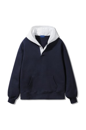 후드 배색 컬러 매치 버튼 후드티 DLX2961 (3 COLOR)