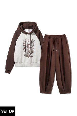 [SET] 카타리스트 래글런 크롭 후드티 벌룬 와이드 팬츠 셋업