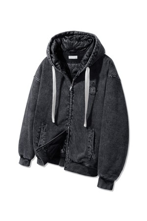 [누빔] 헤리티지 퀄팅 피그먼트 로고 패딩 후드집업 BK7834_블랙