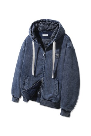 [누빔] 헤리티지 퀄팅 피그먼트 로고 패딩 후드집업 BK7834_네이비