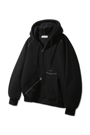 [기모] 스마일 피치 브러쉬 래글런 후드집업 BK7976_블랙