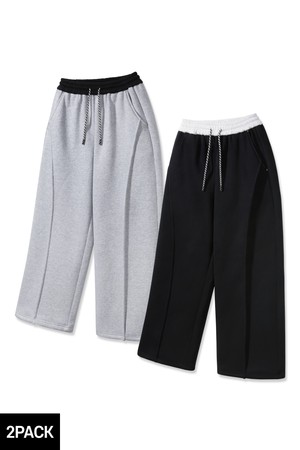 [2PACK][기모] 앨빈클로 스트링 포인트 밴딩 컬러 피치 기모 스웨트 팬츠 2종 패키지
