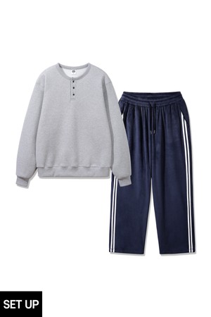 [SET] 앨빈클로 베이직 헨리넥 맨투맨 벨벳 트랙 와이드 팬츠 셋업