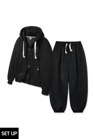 [SET] 무지 오버핏 투웨이 후드집업 원턱 와이드 조거 팬츠 셋업