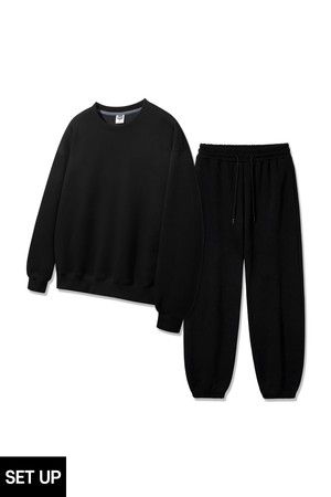 [SET][기모] 앨빈클로 무지 오버핏 맨투맨 조거/세미와이드 팬츠 셋업