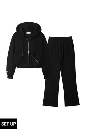 [SET] 바켄 사카리바 데일리 무지 세미크롭 후드집업 부즈컷 팬츠 셋업