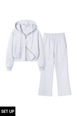 [SET] 바켄 사카리바 데일리 무지 세미크롭 후드집업 부즈컷 팬츠 셋업