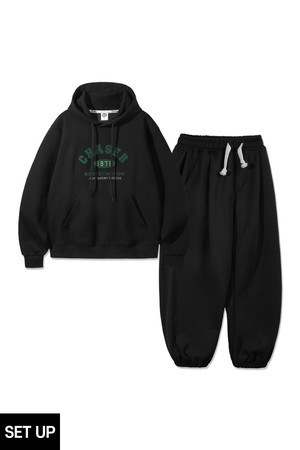 [SET] 앨빈클로 CHASER 패치 후드티 원턱 와이드 조거 트레이닝 바지 셋업