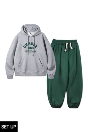 [SET] 앨빈클로 CHASER 패치 후드티 원턱 와이드 조거 트레이닝 바지 셋업