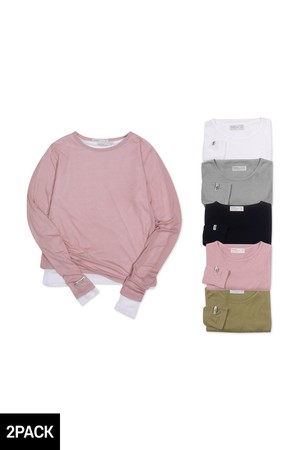 [2PACK] 바켄 데일리 레이어드 무지 긴팔 티셔츠 2종 패키지