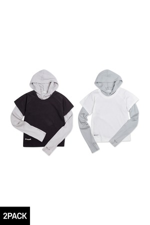 [2PACK] 바켄 무지 핑거홀 슬림핏 후드티 소프트 래글런 반팔 티셔츠 2종 패키지