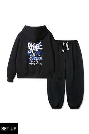 [SET] 앨빈클로 SKATE 오버핏 후드티 원턱 와이드 조거 트레이닝 바지 셋업