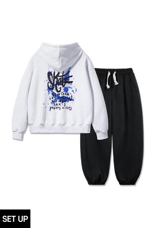 [SET] 앨빈클로 SKATE 오버핏 후드티 원턱 와이드 조거 트레이닝 바지 셋업