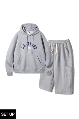 [SET] 앨빈클로 SALTKIST 패치 후드티셔츠 8부 퍼티그 트레이닝 팬츠 셋업