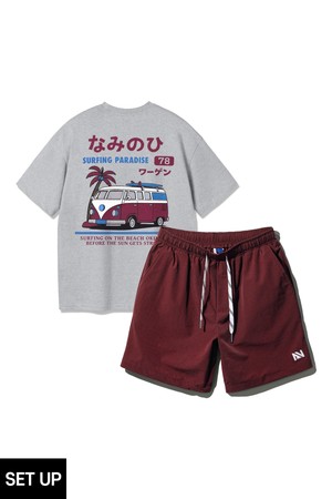 [SET] 앨빈클로 CAMPER VAN 반팔티셔츠 스트링 포인트 우븐 반바지 셋업