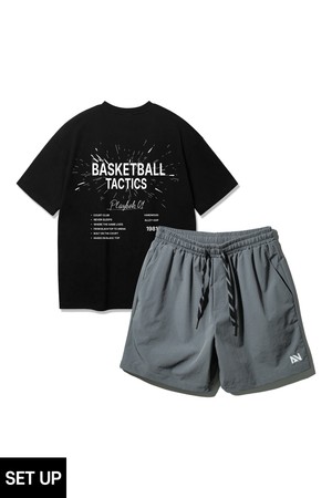 [SET] 앨빈클로 BASKETBALL 반팔티셔츠 스트링 포인트 우븐 반바지 셋업