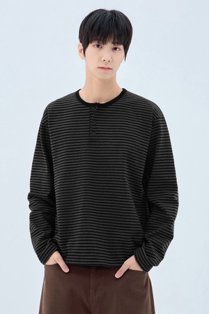 앨빈클로 스트라이프 헨리넥 긴팔티 AVT976 (3COLOR)