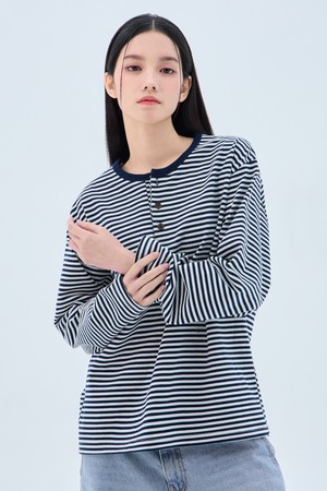 앨빈클로 스트라이프 헨리넥 긴팔티 AVT976 (3COLOR)