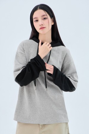 앨빈클로 레이어드 배색 후드 긴팔 티셔츠 AVH696 (4COLOR)