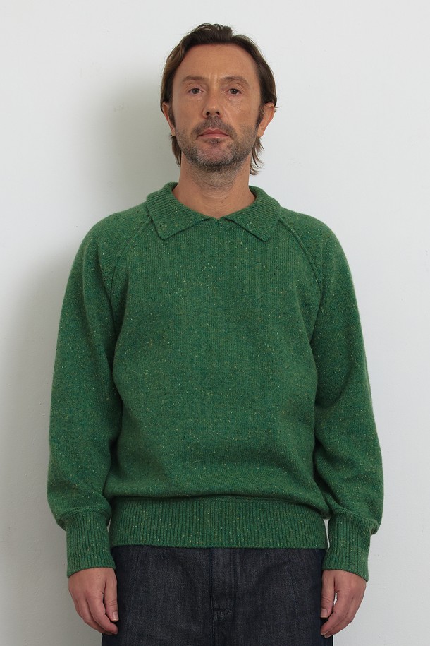 KNITLY - 스웨터 - [22F/W] [Men] Nef Round Collar Sweater (Green)