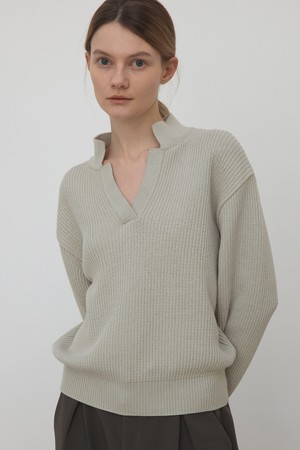 [22S/S] Ribbed V Neck Collar Knit (Mint)