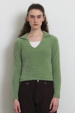 [22F/W] Hairy V Neck Collar Sweater (Apple Green)