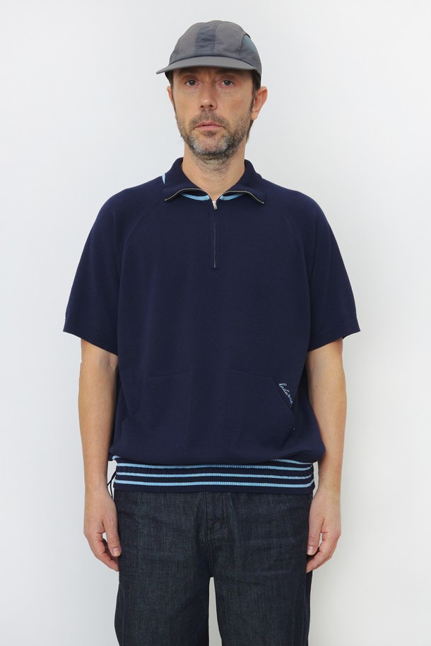 KNITLY - 스웨터 - [23S/S] [Men] Two Pocket String Half Zip-Up Knit Top (Navy)