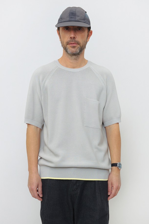 KNITLY - 스웨터 - [23S/S] [Men] High Guage Pocket Knit Top (Light Grey)