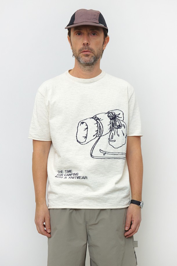 KNITLY - 스웨터 - [23S/S] [Men] Camping Knit T Shirt (Ivory)