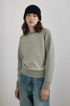 [23F/W] [Women] Wool Cotton Stripe Sweater (Melange Grey)