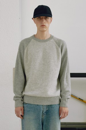 [23F/W] [Men] Wool Cotton Stripe Sweater (Melange Grey)