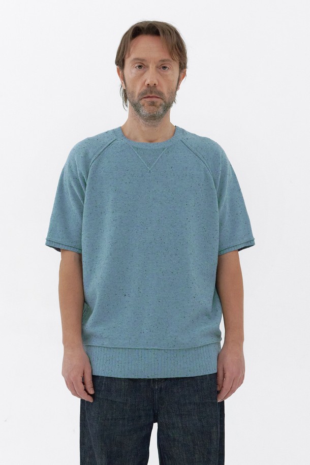 KNITLY - 스웨터 - [24S/S] [Men] Nep Knit Half Sweatshirt (Sky)