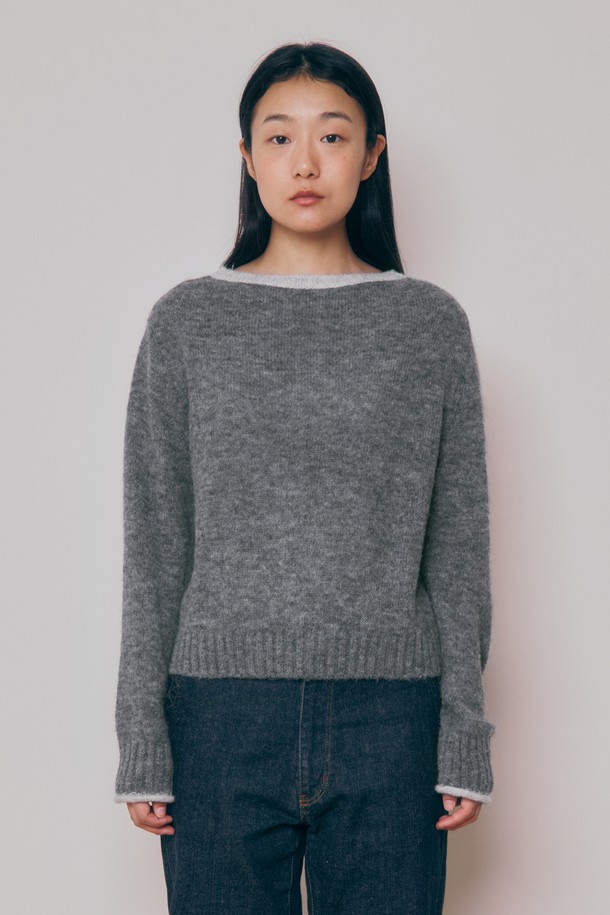 KNITLY - 스웨터 - [24F/W] Baby Alpaca Boat Neck Sweater (Grey)