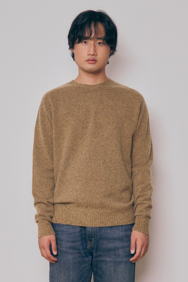 KNITLY - 스웨터 - [24F/W] [Men] Super Fine Wool Melange Wholegarment Knit Top (Camel)