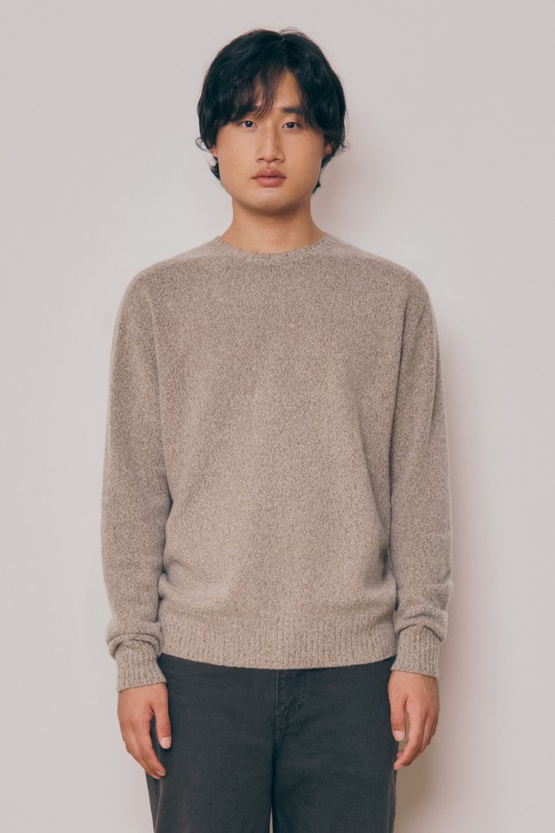 KNITLY - 스웨터 - [24F/W] [Men] Super Fine Wool Melange Wholegarment Knit Top (Beige)