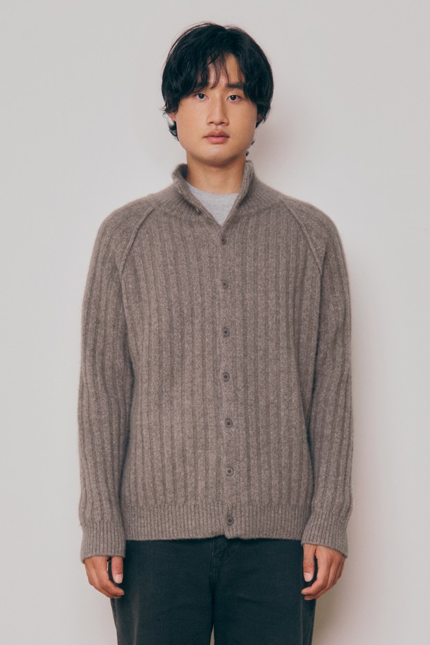 KNITLY - 가디건 - [24F/W] [Men] Raccoon High Neck Button Cardigan (Brown)