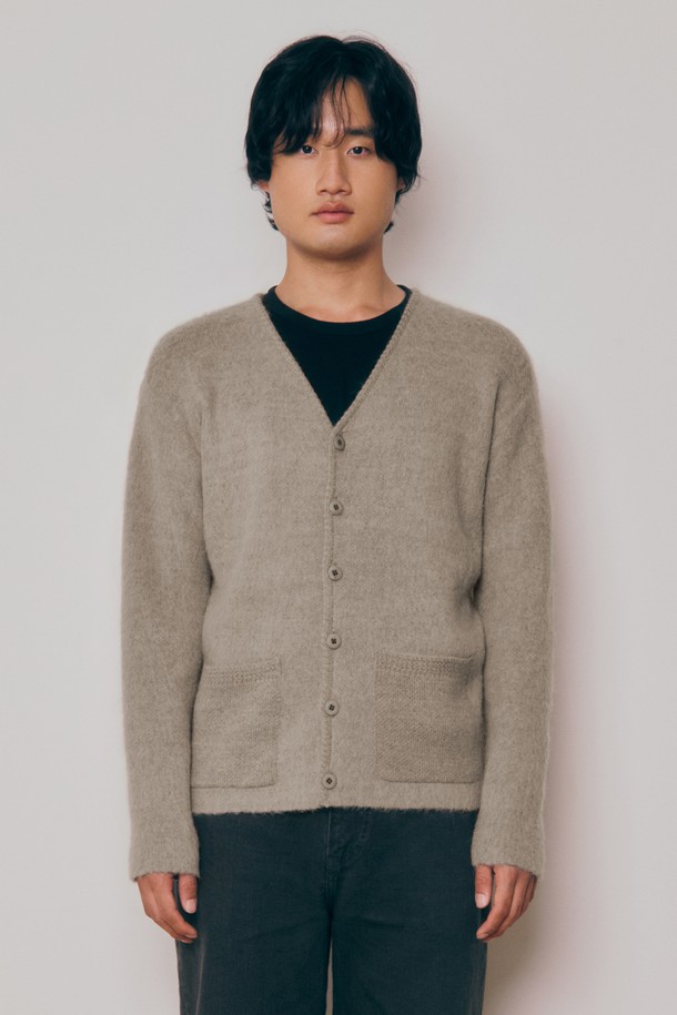 KNITLY - 가디건 - [24F/W] [Men] Brushed Alpaca V-Neck Cardigan (Beige)