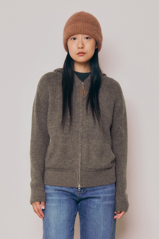 KNITLY - 가디건 - [24F/W] [Women] Baby Alpaca Hooded Zip-Up Pocket Cardigan (Brown)